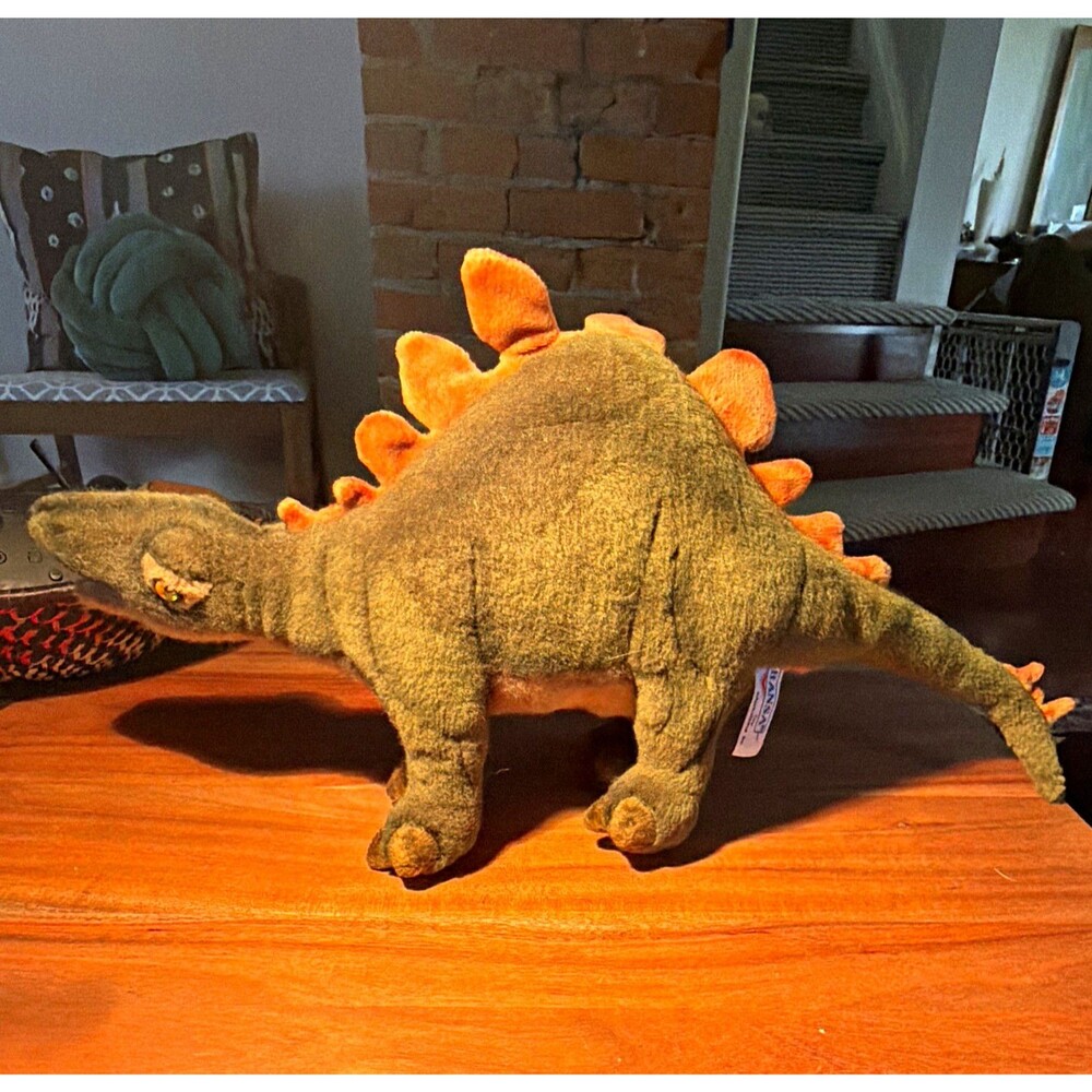 Hansa Dinosaur Plush Stuffed Animal Green Orange Plates Washable Vintage 2004